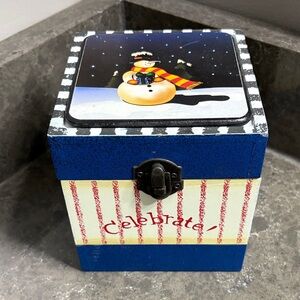 Snowman Coasters in Holiday Decor Box - Blue and White. Set of Six